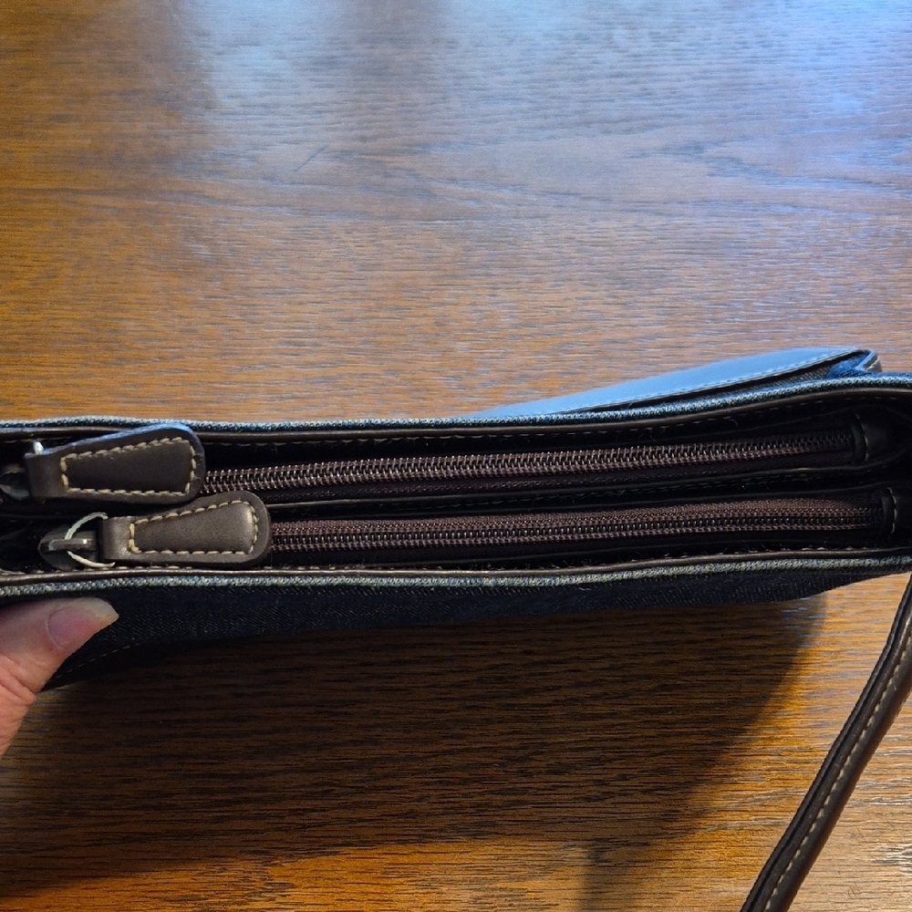 Liz Claiborne Blue Denim and Brown Leather Women's Bag - Picture 4 of 6